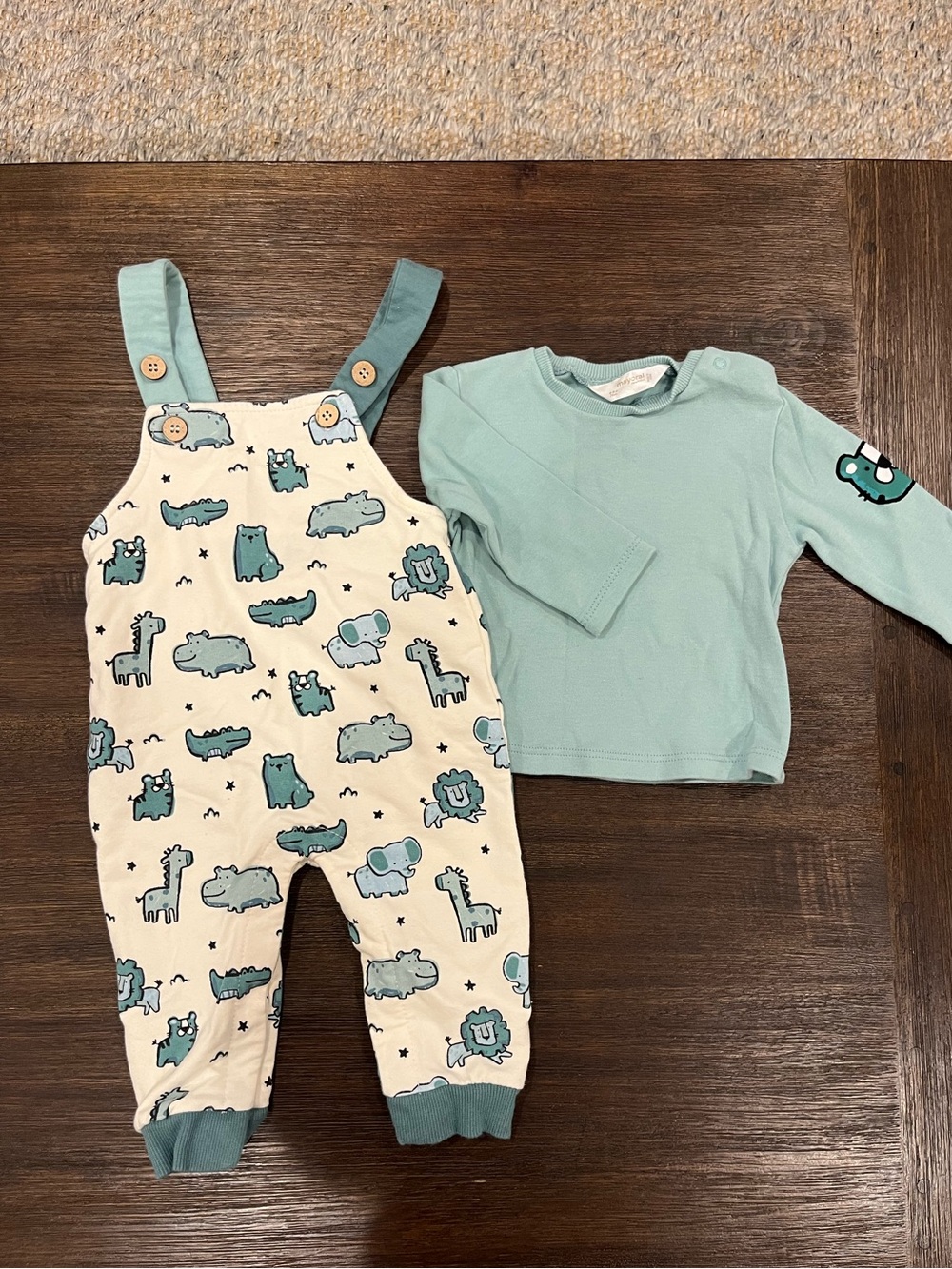 NWOT Mayoral White and Teal Baby Boy Jumpsuit + Long Sleeve Top | Size 4-6M